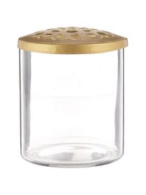 Kleine vazenset Kassandra met goudkleurige deksel, 2-delig, Vaas: glas, Deksel: roestrvrijstaal, Transparant, messingkleurig, Set met verschillende groottes