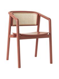 Krzesło z podłokietnikami z plecionką wiedeńską Gali, Stelaż: lite drewno jesionowe lak, Drewno jesionowe, terakota, S 56 x G 55 cm