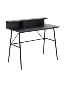 Schreibtisch Pascal in Schwarz mit Schublade , Beine: Metall, lackiert, Tischplatte und Aufbau: Mitteldichte Holzfaserpla, Schwarz, B 100 x T 55 cm