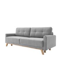 Sofa rozkładana z aksamitu z miejscem do przechowywania Balio (3-osobowa), Tapicerka: 100% aksamit poliestrowy , Nogi: drewno naturalne, Jasnoszary aksamit, S 216 x G 102 cm