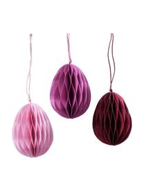 Handgefertigtes Deko-Anhänger-Set Ostereier Tonya, 3-tlg., Recyceltes Papier, Rosa, Violett, Rotwein, Ø 6 x H 8 cm