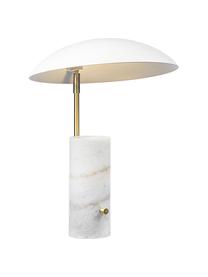 Lampada da tavolo con base in marmo Mademoiselles, Paralume: metallo rivestito, Base della lampada: marmo, Bianco, marmorizzato, ottonato, Ø 32 x Alt. 42 cm