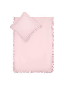 Pościel z bawełny z efektem sprania i falbankami Florence, Blady różowy, 240 x 220 cm + 2 poduszki 80 x 80 cm