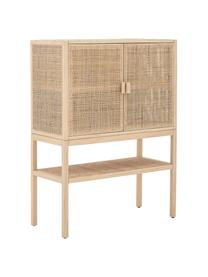 Buffet haut en bois de pin/rotin Sanna, Bois de pin, brun clair, larg. 90 x haut. 120 cm