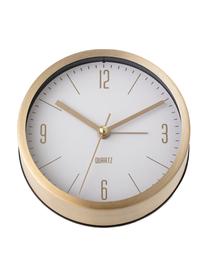 Wecker Waldo, Rahmen: Aluminium, lackiert, Front: Glas, Messingfarben, Weiss, B 12 x H 12 cm