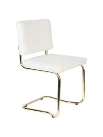 Chaise cantilever tissu peluche Kink, Tissu peluche blanc, couleur laitonnée, larg. 48 x prof. 48 cm