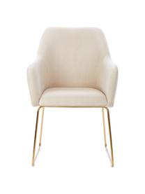 Chaise à accoudoirs en velours Isla, Velours blanc crème, couleur dorée, larg. 58 x prof. 62 cm