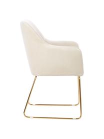 Silla con reposabrazos de terciopelo Isla, Tapizado: terciopelo (poliéster) Al, Patas: metal recubierto, Terciopelo blanco crema, dorado, An 58 x F 62 cm