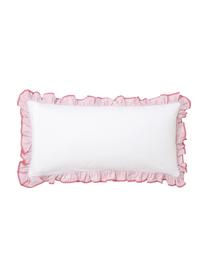 Bestickter Baumwollperkal-Kopfkissenbezug Dina mit Rüschen, Webart: Perkal Perkal ist ein fei, Cremeweiß, Rot, B 40 x L 80 cm