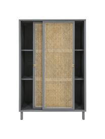 Kast Retro met Weens vlechtwerk en schuifdeuren, 2 deuren, Handvatten: gecoat metaal, Grijs, beige, 95 x 140 cm