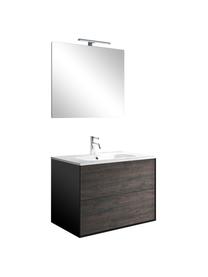 Waschtisch-Set Ago, 4-tlg., Spiegelfläche: Spiegelglas, Rückseite: ABS-Kunststoff, Schwarz, Eschenholz-Optik, B 61 x H 190 cm