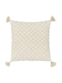 Kussenhoes Royal met hoog-laag structuur en kwastjes, 100% katoen, Gebroken wit, B 45 x L 45 cm