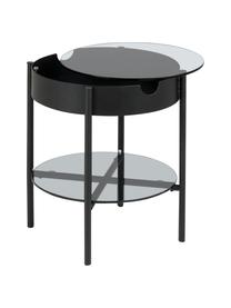 Table d'appoint en verre avec rangement Tipton, Verre trempé, métal, Noir, Ø 45 x haut. 50 cm