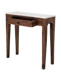 Konzolový stolek z mangového dřeva s mramorovou deskou Hauge, Mangové dřevo, bílá, mramorovaná, Š 79 cm, V 76 cm