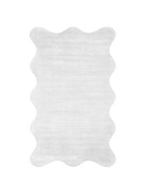 Handgeweven viscose vloerkleed Wavy met golvende rand, Lichtgrijs, B 110 x L 180 cm (maat S)