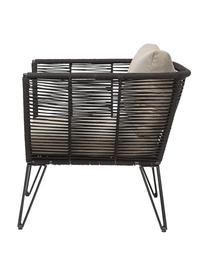 Tuin fauteuil Mundo met kunststoffen vlechtwerk, Frame: gepoedercoat metaal, Zitvlak: polyethyleen, Bekleding: polyester, Zwart, beige, B 87 x D 74 cm