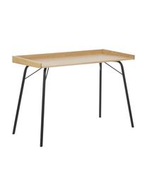 Psací stůl s dubovou dýhou Rayburn, Světlé dřevo, černá, Š 115 cm, H 52 cm