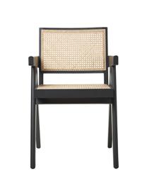 Sedia con braccioli e intreccio viennese Sissi, Struttura: legno di quercia massicci, Seduta: rattan, Legno di faggio, nero verniciato, Larg. 52 x Prof. 58 cm