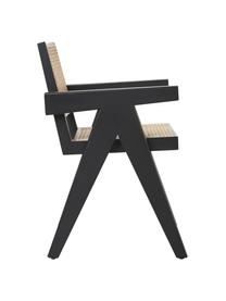 Sedia con braccioli e intreccio viennese Sissi, Struttura: legno di quercia massicci, Seduta: rattan, Legno di faggio, nero verniciato, Larg. 52 x Prof. 58 cm