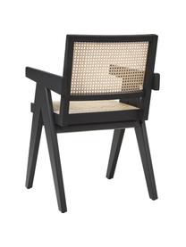 Sedia con braccioli e intreccio viennese Sissi, Struttura: legno di quercia massicci, Seduta: rattan, Legno di faggio, nero verniciato, Larg. 52 x Prof. 58 cm