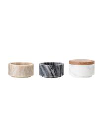 Set de botes artesanales de mármol Gatherings, 3 pzas., Botes: mármol, Mármol marrón, gris y blanco, madera de acacia, Ø 8 x Al 12 cm, cada uno 85 ml
