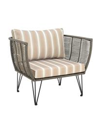 Tuin fauteuil Mundo met kunststoffen vlechtwerk, Frame: metaal, gepoedercoat, Beige, grijsgroen, B 87 x D 74 cm