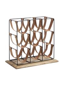 Stojak na 9 win z cokołem z drewna mangowego Musica, Stelaż: stal powlekana, Drewno mangowe, czarny, S 39 x W 36 cm