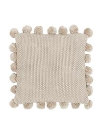 Funda de cojín de punto con pompones Molly, 100% algodón, Beige, An 40 x L 40 cm