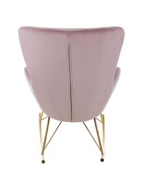 Fluwelen schommelstoel Wing in roze met metalen poten, Bekleding: fluweel (polyester), Frame: gegalvaniseerd metaal, Fluweel roze, goudkleurig, B 76 x D 108 cm