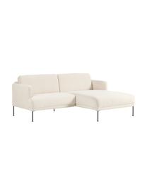 Sofa narożna z metalowymi nogami Fluente, Tapicerka: 100% poliester Dzięki tka, Stelaż: lite drewno sosnowe z cer, Nogi: metal malowany proszkowo, Kremowobiały Teddy, S 198 x G 152 cm, prawostronna