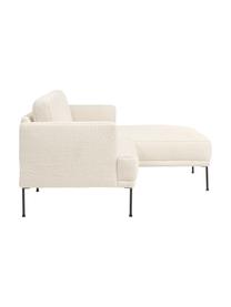 Sofa narożna z metalowymi nogami Fluente, Tapicerka: 100% poliester Dzięki tka, Stelaż: lite drewno sosnowe z cer, Nogi: metal malowany proszkowo, Kremowobiały Teddy, S 198 x G 152 cm, prawostronna