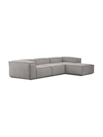 Divano componibile 4 posti in velluto a coste con poggiapiedi Lennon, Rivestimento: velluto a coste (92% poli, Struttura: legno di pino massiccio, , Piedini: plastica, Velluto a coste grigio, Larg. 327 x Prof. 207 cm