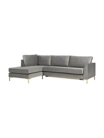 Divano letto 3 posti in velluto con materasso Luna, Rivestimento: 100% poliestere, certific, Struttura: legno di faggio massiccio, Piedini: metallo galvanizzato, Velluto grigio chiaro, Larg. 270 x Prof. 184 cm, chaise-longue a destra