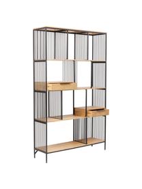 Libreria in legno e metallo Modena, Struttura: metallo verniciato a polv, Nero, Larg. 125 x Alt. 200 cm