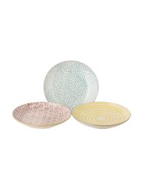 Handbemalter Brotteller Patrizia mit verspieltem Muster, 3er-Set, Steingut, Cremeweiß, Rot, Gelb, Blau, Ø 16 cm