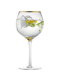 Copas de vino sopladas artesanalmente con relieve Palermo, 4 uds., Vidrio, Transparente con borde dorado, Ø 6 x Al 21 cm, 650 ml