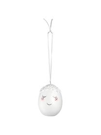 Decoratieve hanger Ostereier Pesaro van keramiek met gezicht-motief, 4 stuks, Keramiek, Wit, roze, zwart, Ø 6 x H 8 cm