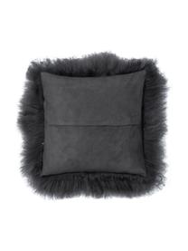 Povlak na polštář z jehněčí kůže s dlouhým vlasem Ella, kudrnatý, Šedá, Š 40 cm, D 40 cm