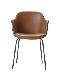Sedia con braccioli in similpelle con seduta stretta Fiji, Rivestimento: similpelle (poliuretano) , Gambe: metallo verniciato a polv, Similpelle marrone, Larg. 58 x Prof. 56 cm