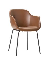 Petite chaise à accoudoirs cuir synthétique avec pieds en métal Fiji, Cuir synthétique brun, larg. 58 x prof. 56 cm