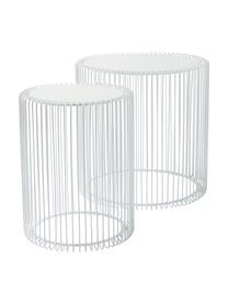 Komplet stolików pomocniczych z metalu ze szklanym blatem Wire, 2 elem., Stelaż: metal malowany proszkowo, Blat: szkło hartowane foliowane, Biały, Komplet z różnymi rozmiarami
