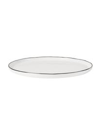 Handgemachtes Frühstücks-Set Salt aus Porzellan, 4 Personen (16-tlg.), Porzellan, Gebrochenes Weiß mit schwarzem Rand, Set mit verschiedenen Größen