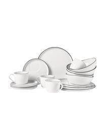 Handgemachtes Frühstücks-Set Salt aus Porzellan, 4 Personen (16-tlg.), Porzellan, Gebrochenes Weiß mit schwarzem Rand, Set mit verschiedenen Größen