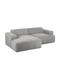 Divano angolare 3 posti in velluto a coste Melva, Rivestimento: velluto a coste (92% poli, Struttura: legno di pino massiccio, , Piedini: plastica, Velluto a coste grigio, Larg. 239 x Prof. 143 cm, chaise-longue a sinistra
