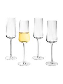 Copas flauta de champán artesanales con relieves Cami, 4 uds., Vidrio soplado artesanalmente, Transparente, Ø 7 x Al 25 cm