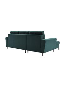 Divano letto angolare 4 posti in velluto color petrolio con contenitore Moghan, Rivestimento: velluto di poliestere Il , Struttura: legno massiccio di pino, , Piedini: metallo laccato, Velluto color petrolio, nero, Larg. 241 x Prof. 145 cm, chaise-longue a destra