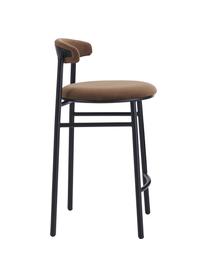 Krzesło barowe z aksamitu Doggi, Tapicerka: 100% aksamit poliestrowy , Stelaż: metal powlekany, Brązowy aksamit, S 44 x W 84 cm