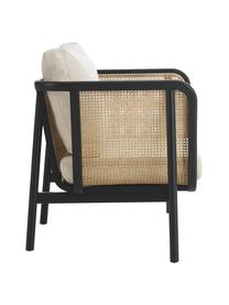 Fotel wypoczynkowy z rattanu Callo, Tapicerka: 100% poliester, Stelaż: drewno bukowe lakierowane, Czarny, kremowobiały, S 106 x G 79 cm