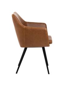 Krzesło z podłokietnikami ze sztucznej skóry Nora, Tapicerka: sztuczna skóra (poliureta, Nogi: metal powlekany, Koniakowy, czarny, S 58 x G 58 cm