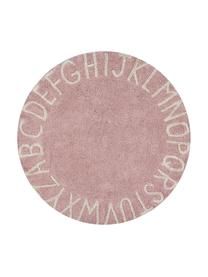 Runder Teppich ABC mit Buchstaben Design, waschbar, Recycelte Baumwolle (80% Baumwolle, 20% andere Fasern), Rosa, Beige, Ø 150 cm (Größe M)
